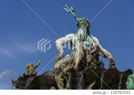 Neptune fountain with Greek god Poseidon from 1891 by Reinhold Begas, Berlin, Germany 120763501