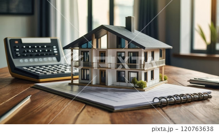 real estate concept a model of a paper modern house near the keys on the table 120763638