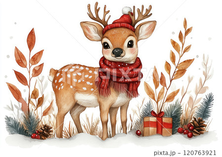 Christmas deer cute happy winter character. 120763921