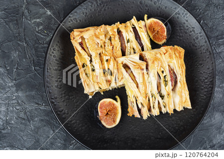 Filo pastry and fig pie. Filo pastry and fig pie. 120764204