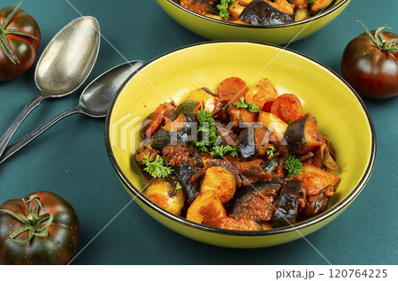 A bowl of vegetable stew. A bowl of vegetable stew. 120764225