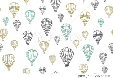 Hot air balloons flying, Hand drawn illustration. Hot air balloons flying, Hand drawn illustration. 120764406