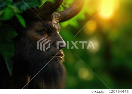 realistic portrait of a faun among foliage 120764448