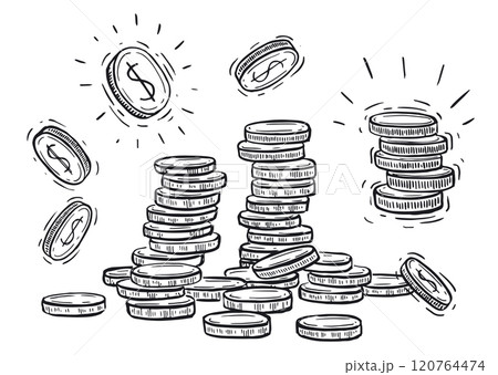 Pile of money, hand drawn illustration, vector.	 120764474