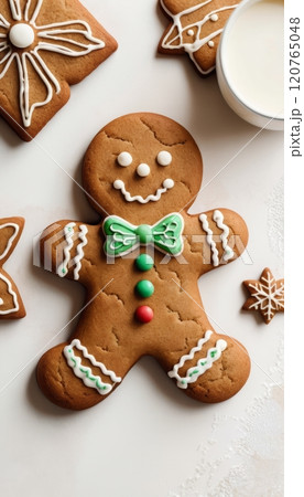 illustration of smiling gingerbread men cookies and christmas decorations illustration of smiling gingerbread men cookies and christmas decorations 120765048