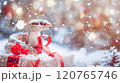Banner with cute snake on gift box and bokeh background. Symbol of New Year 2025 120765746