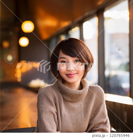 カフェで寛ぐ女性　AI生成画像 120765946