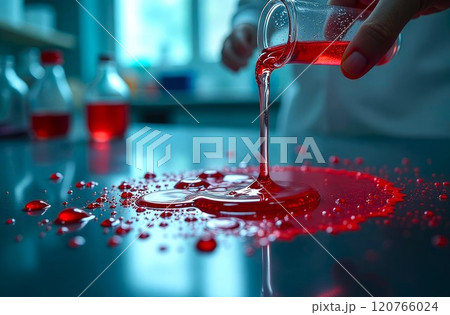 Close-up of toxic chemical spill in lab....のイラスト素材 [120766024] - PIXTA