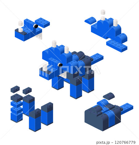 Concept with deconstruction triceratops from plastic blocks. Vector 120766779