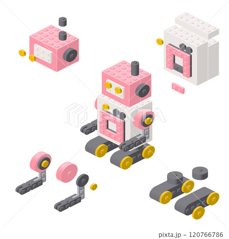 Concept with deconstruction robot from plastic blocks. Vector Concept with deconstruction robot from plastic blocks. Vector 120766786