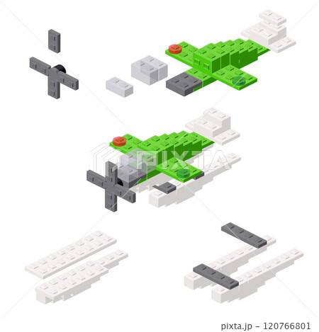 Concept with deconstruction hydroplane from plastic blocks. Vector 120766801