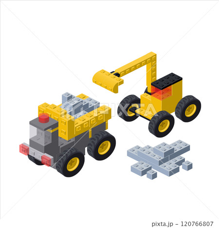 Isometric construction materials loading concept. Vector 120766807