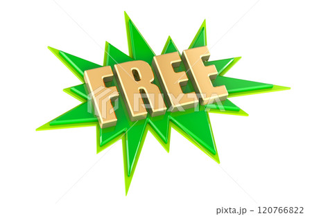 Free golden inscription on green starburst, 3D rendering 120766822