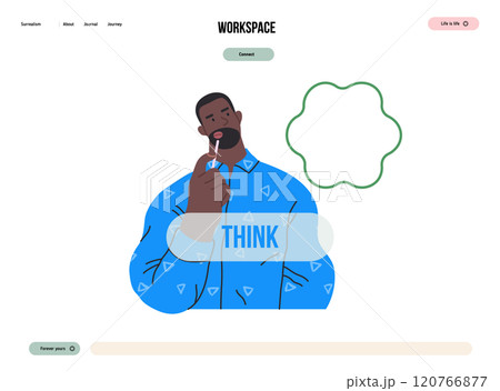 Thinking people, modern flat vector concept illustration- man standing thoughtfully, looking upwards, bubble near his head Metaphor for reflection, analysis, introspection, contemplation, deep thought Thinking people, modern flat vector concept illustration- man standing thoughtfully, looking upwards, bubble near his head Metaphor for reflection, analysis, introspection, contemplation, deep thought 120766877