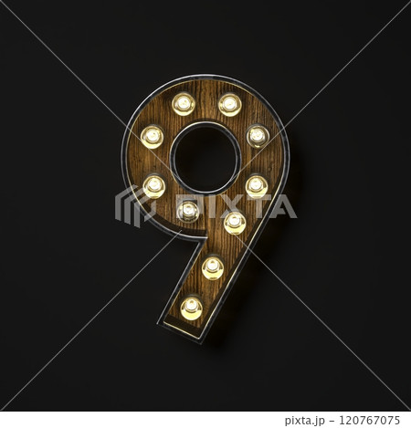 Light bulb glowing Number 9 NINE 3D Light bulb glowing Number 9 NINE 3D 120767075