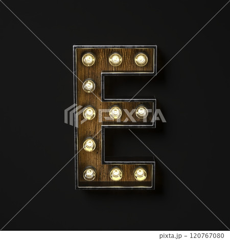 Light bulb glowing Letter E 3D 120767080