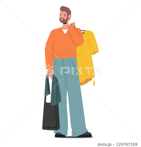 Adult man shopper cartoon character holding t-shirt waiting to pay for purchases vector illustration 120767109