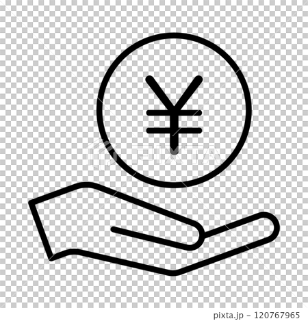 Illustration of a hand holding Japanese yen money 120767965