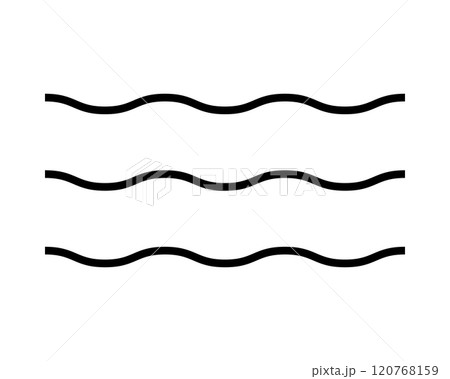 Waves icon. Undulate parallel horizontal black lines isolated on white background. Water symbol. Ocean, sea, river or lake sign. Air, wind, flow or stream pictogram. Vector outline illustration Waves icon. Undulate parallel horizontal black lines isolated on white background. Water symbol. Ocean, sea, river or lake sign. Air, wind, flow or stream pictogram. Vector outline illustration 120768159