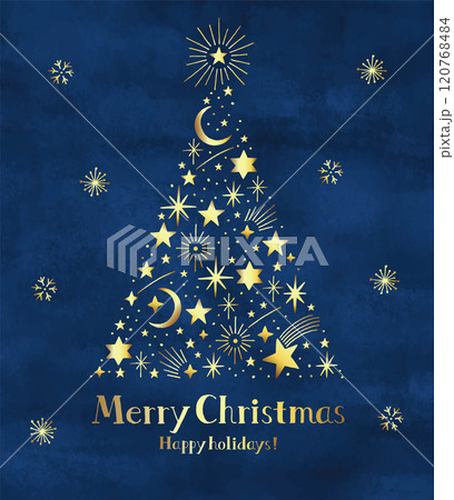 ゴールドの手描きの星のクリスマスツリー 120768484