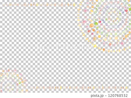 花火のような水彩風のドットで飾られた白い背景-横型 120768532