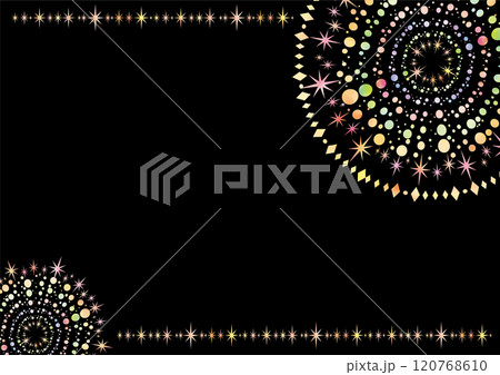 花火のような水彩風のドットで飾られた黒い背景-横型 120768610