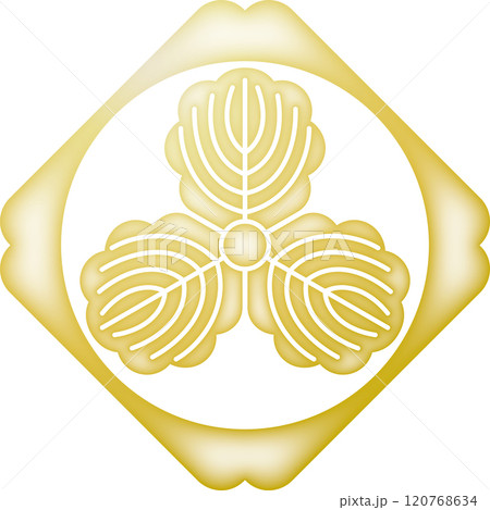 家紋　隅入り鉄砲角に三つ柏【金色】 120768634