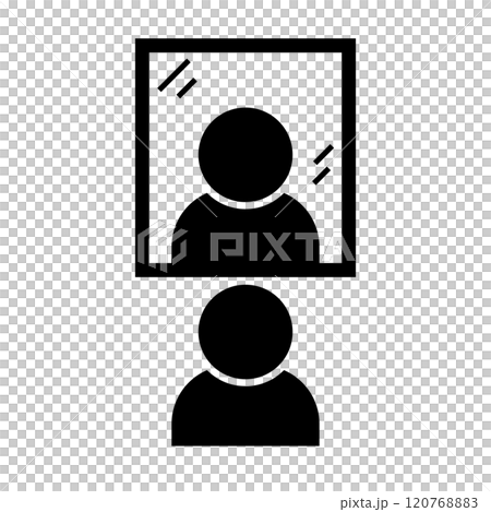 一個人在鏡子裡檢查自己外表的剪影 120768883