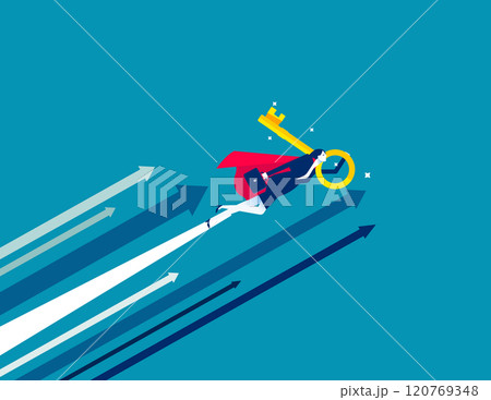 Leader hold key to success. Business unlocking and growth vector flat style Leader hold key to success. Business unlocking and growth vector flat style 120769348