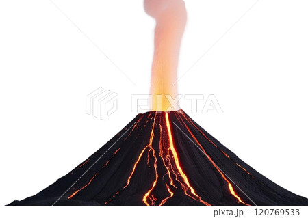 Volcano eruption with lava isolated on transparent or white background, png  120769533