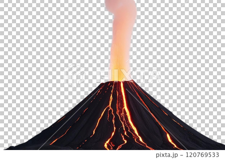 Volcano eruption with lava isolated on transparent or white background, png  120769533