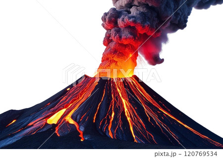 Volcano eruption with lava isolated on transparent or white background, png  120769534