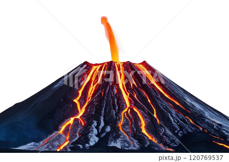 Volcano eruption with lava isolated on transparent or white background, png  120769537