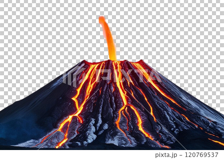 Volcano eruption with lava isolated on transparent or white background, png  120769537