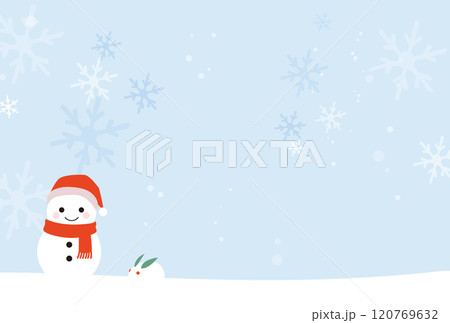 雪だるまと雪うさぎの寒中見舞いのイラスト 120769632