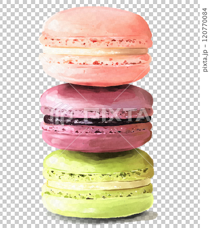 三色馬卡龍塔手繪插畫 120770084