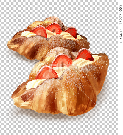 苺とホイップクリームのクロワッサンサンドの手描きイラスト 120770085