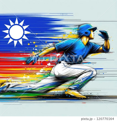 Taiwanese team Baseball player in watercolor illustration with Generative AI. 120770164