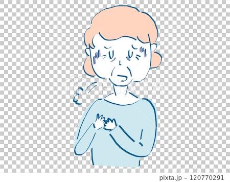 Illustration material of an elderly woman in poor health drawn in a hand-drawn style 120770291