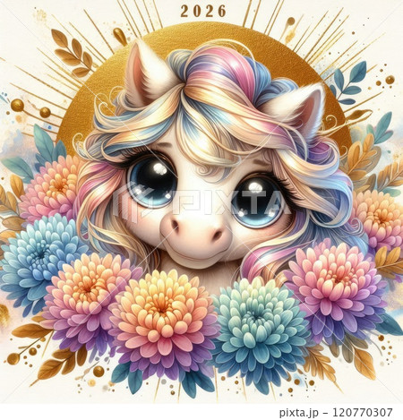 Adorable horse Illustration for 2026 with Generative AI. 120770307