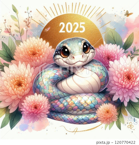 Adorable Snake Illustration for 2025 with Generative AI. 120770422