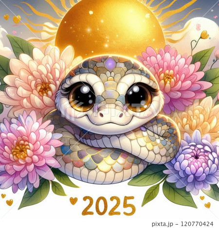 Adorable Snake Illustration for 2025 with Generative AI. 120770424