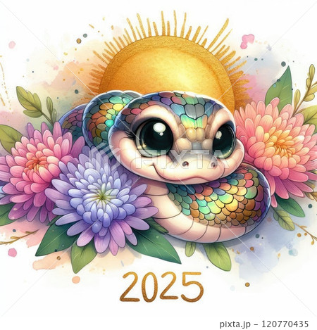 Adorable Snake Illustration for 2025 with Generative AI. 120770435