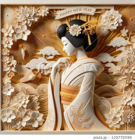A Graceful Blend of Traditional Japanese Culture and Art with Japanese kimono woman with Generative AI. 120770599