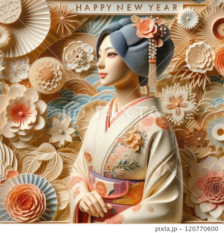 A Graceful Blend of Traditional Japanese Culture and Art with Japanese kimono woman with Generative AI. 120770600