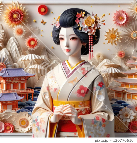 A Graceful Blend of Traditional Japanese Culture and Art with Japanese kimono woman with Generative AI. A Graceful Blend of Traditional Japanese Culture and Art with Japanese kimono woman with Generative AI. 120770610