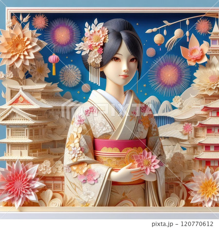 A Graceful Blend of Traditional Japanese Culture and Art with Japanese kimono woman with Generative AI. A Graceful Blend of Traditional Japanese Culture and Art with Japanese kimono woman with Generative AI. 120770612