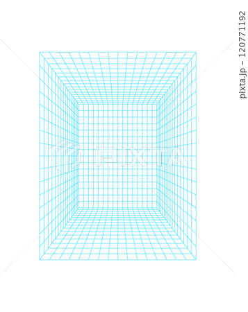 Cyberpunk 3d grid tunnel, brutal art geometry grid pattern figure graphic, cyberpunk geometric mesh shape symbol, futuristic abstract net structure object, 90s retro trendy 3d wireframe form icon. 120771192
