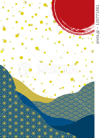 金箔と和柄の和風バナー・年賀状背景/縦型・紺 金箔と和柄の和風バナー・年賀状背景/縦型・紺 120771881