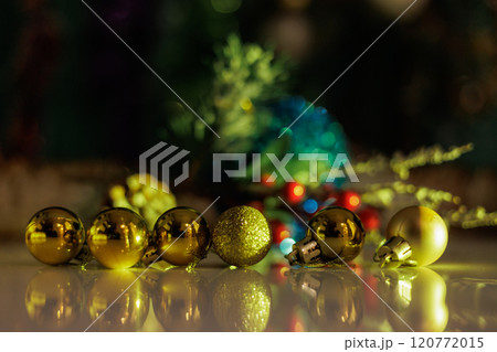 Floating focus, from front to back. multi-colored flashing blurry lights of a garland, Floating focus, from front to back. multi-colored flashing blurry lights of a garland, 120772015